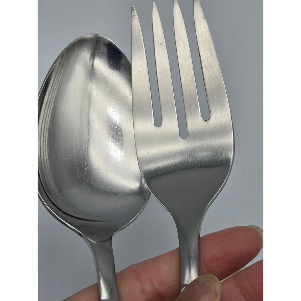 Oneida Community Frostfire Stainless Satin Solid Serving Spoon & Meat Fork